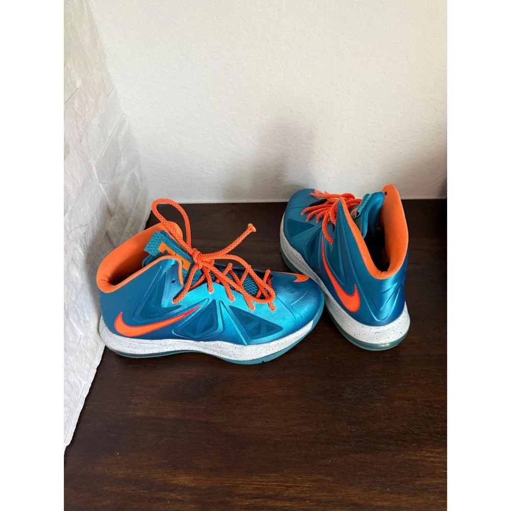 Nike LeBron 10 GS Windchill Blue Diamond Orange Kids Size 6Y